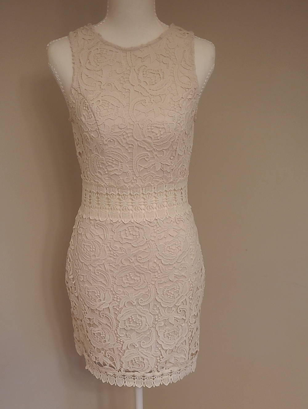 The Impeccable Pig Cream Lace Mini Sheath Dress. Small